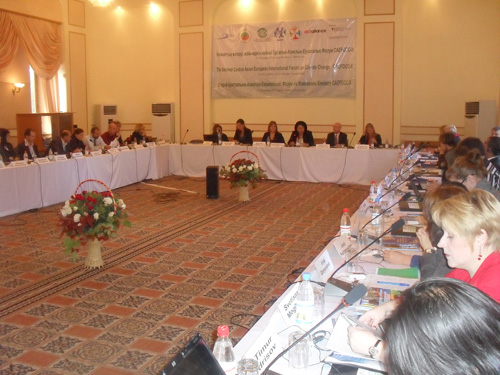 Speech of Sadvakasova Eldana Makinovna, Vice-Minister of the Ministry of Environmental Protection of the Republic of Kazakhstan (4th from the left side under the big banner) at theThe Second Central Asian-European Forum on Climate Change" - CAEFOCC-II in Almaty, Kazakhstan 
